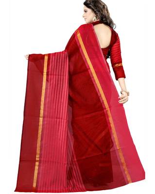 Maroon woven cotton silk saree with blouse 2