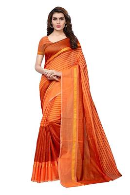 Orange woven cotton silk saree with blouse 1