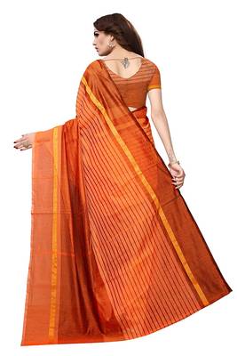 Orange woven cotton silk saree with blouse 2