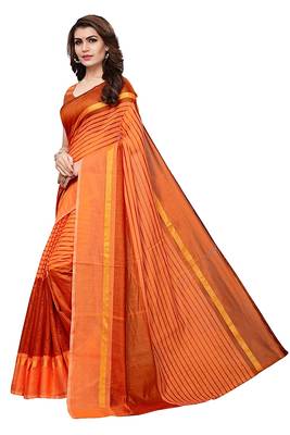 Orange woven cotton silk saree with blouse 3
