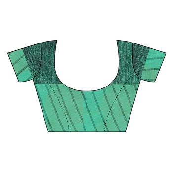 Turquoise woven cotton silk saree with blouse 4