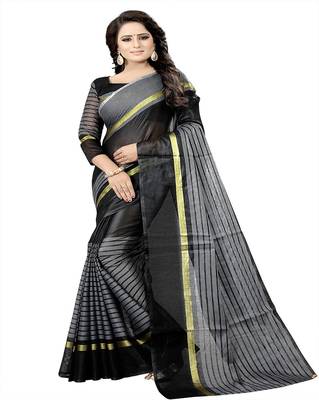 Black woven cotton silk saree with blouse 1