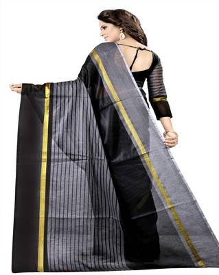 Black woven cotton silk saree with blouse 2
