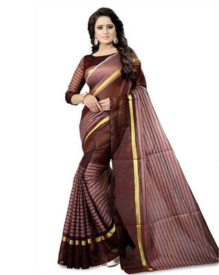 Brown woven cotton silk saree with blouse 1
