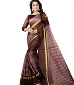 Brown woven cotton silk saree with blouse