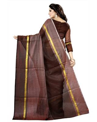 Brown woven cotton silk saree with blouse 2