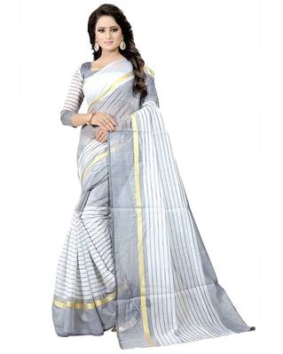 White woven cotton silk saree with blouse 1