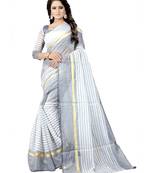 White woven cotton silk saree with blouse