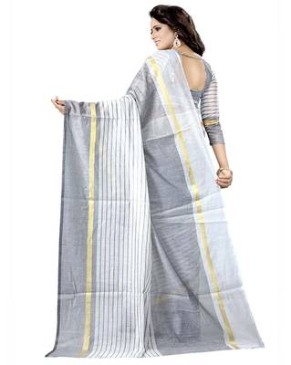 White woven cotton silk saree with blouse 2