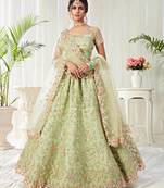 Light-parrot-green embroidered net semi stitched lehenga