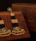 Blue Brass Long Hanging Earrings with Meenakari Beaded Wedding