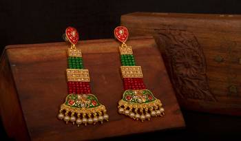 Multicolor Brass Long Hanging Earrings with Meenakari Beaded Wedding 1