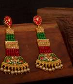 Multicolor Brass Long Hanging Earrings with Meenakari Beaded Wedding
