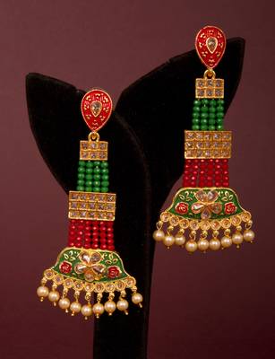Multicolor Brass Long Hanging Earrings with Meenakari Beaded Wedding 2