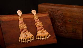 Brass Long Hanging Earrings with Meenakari Beaded Wedding 1