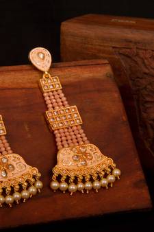 Brass Long Hanging Earrings with Meenakari Beaded Wedding