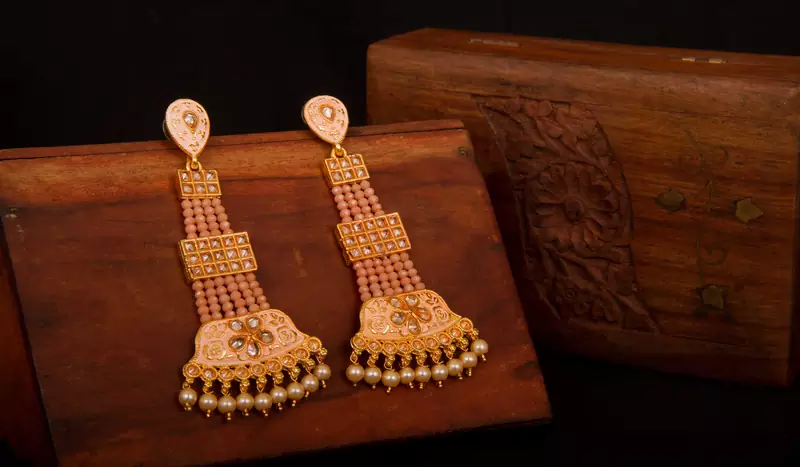Brass Long Hanging Earrings with Meenakari Beaded Wedding