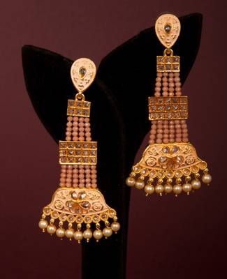 Brass Long Hanging Earrings with Meenakari Beaded Wedding 2