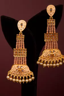 Brass Long Hanging Earrings with Meenakari Beaded Wedding