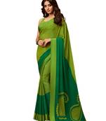 Green printed chiffon saree with blouse