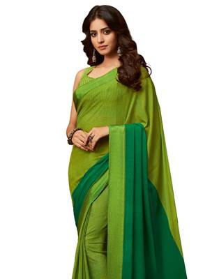 Green printed chiffon saree with blouse 2