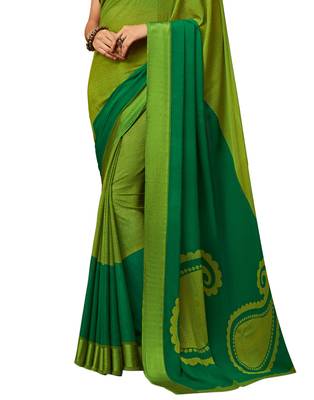 Green printed chiffon saree with blouse 3