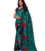 Navy blue printed chiffon saree with blouse