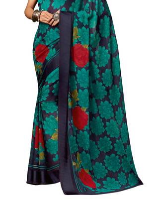 Navy blue printed chiffon saree with blouse 3