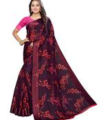 Purple printed cotton silk saree with blouse