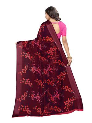 Purple printed cotton silk saree with blouse 3