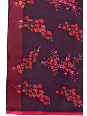 Purple printed cotton silk saree with blouse 5