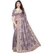Purple woven lycra saree with blouse