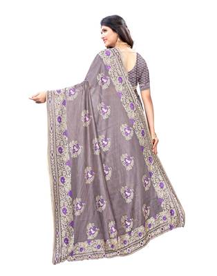 Purple woven lycra saree with blouse 3