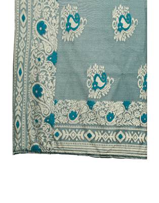 Teal woven lycra saree with blouse 5