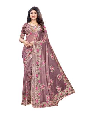 Pink woven lycra saree with blouse 1