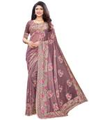 Pink woven lycra saree with blouse