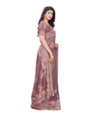 Pink woven lycra saree with blouse 2