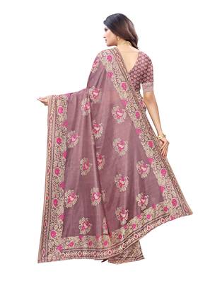 Pink woven lycra saree with blouse 3