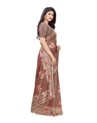 Brown woven lycra saree with blouse 2