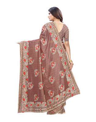 Brown woven lycra saree with blouse 3