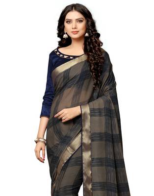 Brown printed chiffon saree with blouse 2