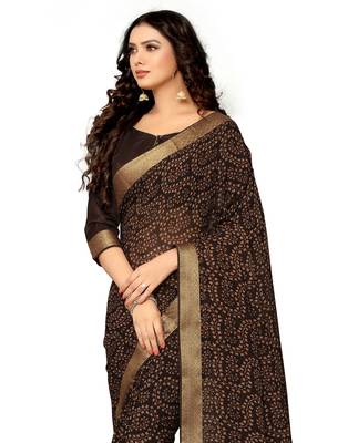 Brown printed chiffon saree with blouse 2