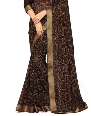 Brown printed chiffon saree with blouse 3
