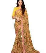 Yellow printed chiffon saree with blouse