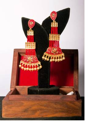 Brass Long Hanging Earrings with Meenakari Beaded Wedding 1