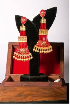 Brass Long Hanging Earrings with Meenakari Beaded Wedding