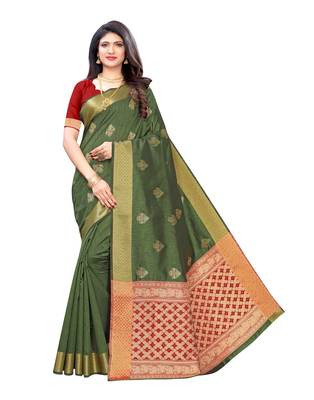 Olive woven art silk saree with blouse 1