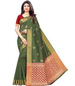 Olive woven art silk saree with blouse