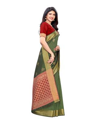 Olive woven art silk saree with blouse 2