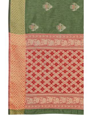 Olive woven art silk saree with blouse 5